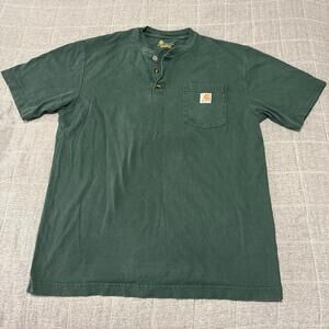 Carhartt Y2K 1/4 Button Shirt Mens Size Medium Pocket Tee Green Short Sleeve